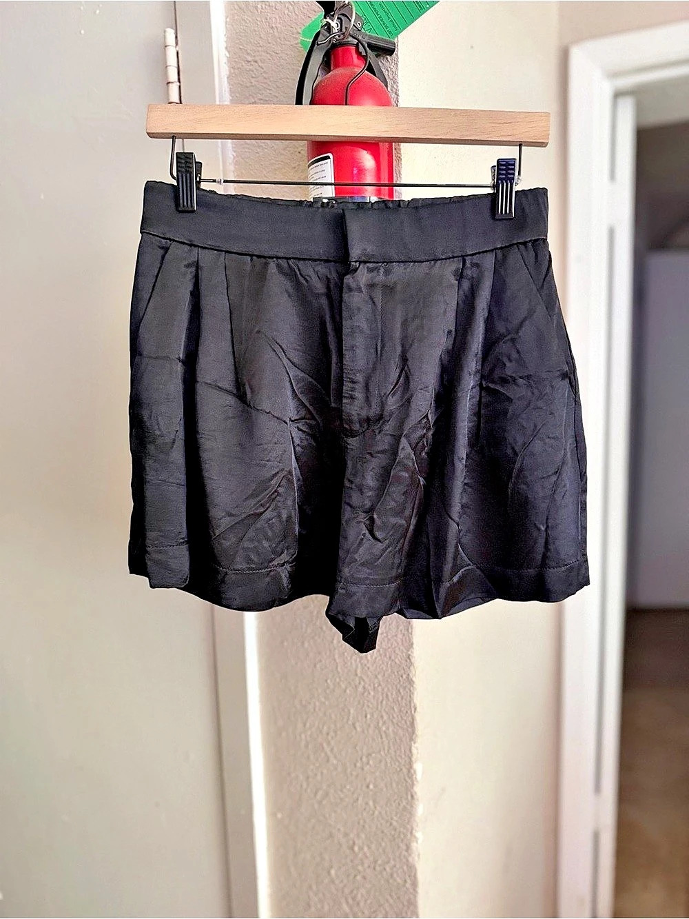 Black Satin High Waist Shorts